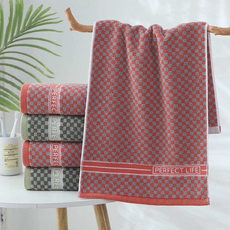 批發新款簡約格子毛巾棉柔軟吸水家用洗臉面巾商超開業禮品毛巾