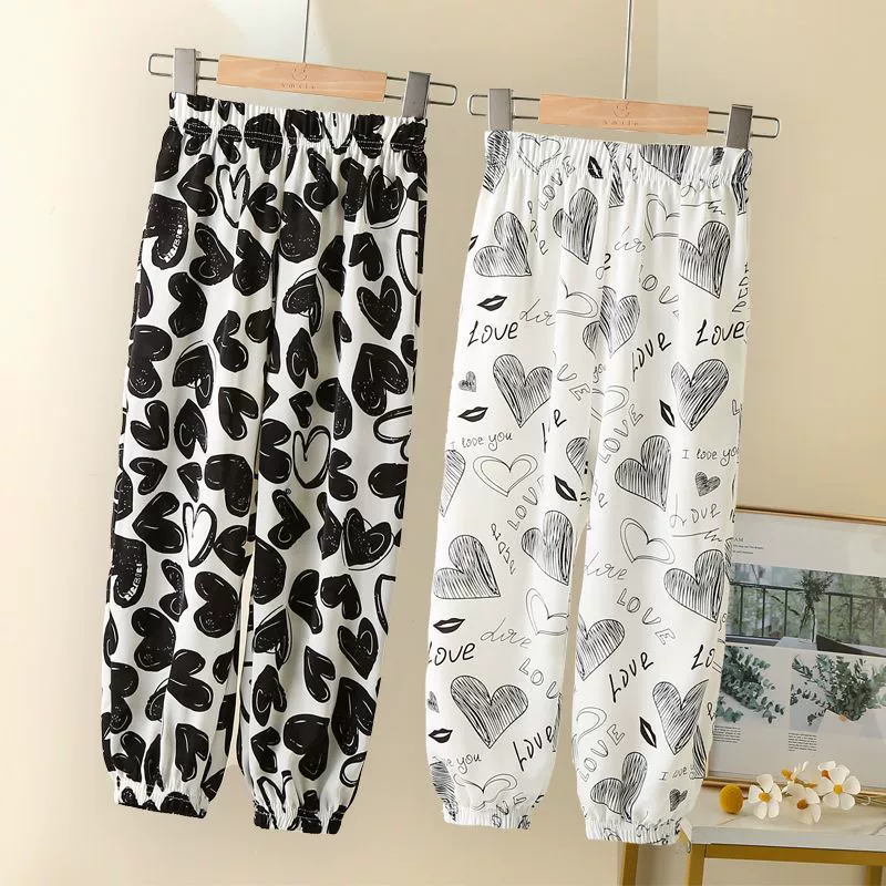 Брюки с защитой от комаров для девочек, повседневные брюки в детском стиле, летние тонкие брюки-фонарики, детские леггинсы из ледяного шелка среднего и большого размера с девятью точками.