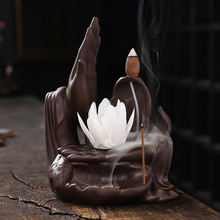 跨境新品紫砂佛手莲花檀香回流香薰炉创意佛手香插倒流香薰炉摆件