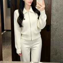 【10羊毛】26秋冬新款名媛风轻奢绞花修身显瘦翻领拉链毛针织衫女