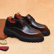 亮面印花手工擦色男鞋真皮复古英伦开边珠商务正装休闲新款德比鞋