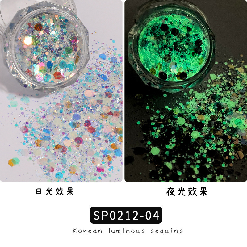 Transfronteriza popular manicura lentejuelas luminosas color mezclado brillo seis colores celebridad de Internet ins joyería de uñas parche de traje de bricolaje