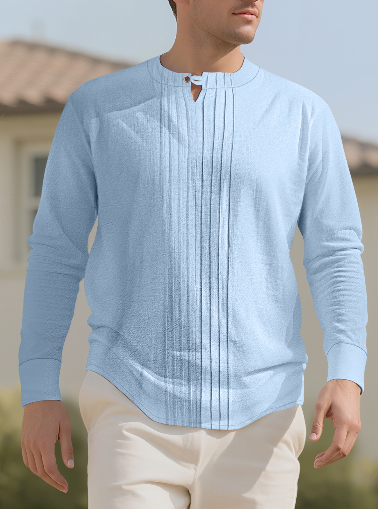 Herren Langarm Leinen T-shirt Set Für Herbst Und Winter_voghion.com
