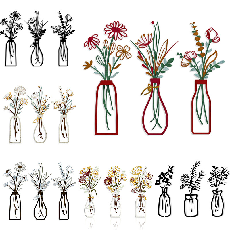 Three-Piece Set of Metal Vases, Flower Wall Art, Wall Decoration Pendants, Flowers, Living Room, Bedroom, Home Wall Decoration