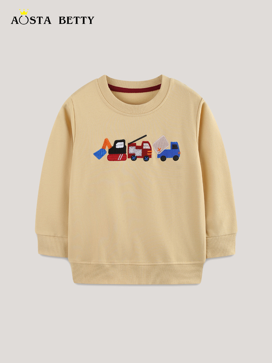 Suéter para niños de origen transfronterizo Moda europea y americana Bordado de coche Suéter para niños Suéter de algodón de punto con cuello redondo