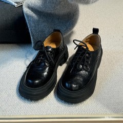 羊皮版~厚底英伦真皮系带小皮鞋女百搭复古学院风粗跟圆头乐福鞋