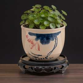 铜钱草花盆水培专用无孔中国风陶瓷大号碗莲睡莲盆缸水仙特价清仓