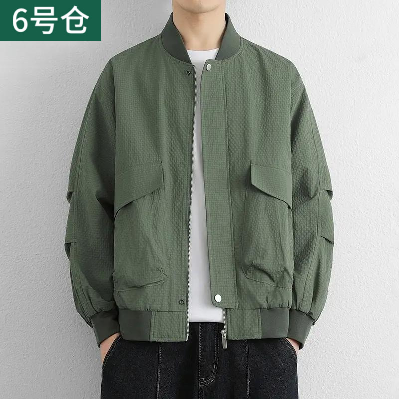 2025 New Men's Baseball Collar Workwear Tops Trendy Brand Casual Thin Flight Tops Top