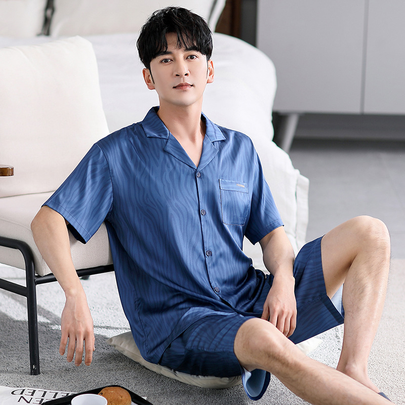 Pajamas Summer Men's Teenager Ice Silk Short-sleeved Shorts Luxury Imitation Silk Men's Large Size Home Suit Pajamas Summer Men's Teenager Ice Silk Short-sleeved Shorts Luxury Imitation Silk Men's Large Size Home Suit