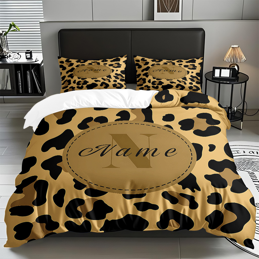TEMU / JIT comercio exterior textil doméstico transfronterizo impresión digital de leopardo de alta definición colcha de colcha de almohada kit de ropa de cama para hacer dibujos