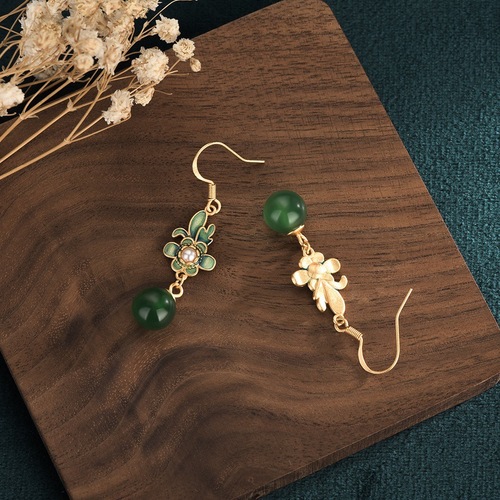 Chinese style palace 925 silver needle earrings magnolia southern red chalcedony agate personalized gold-plated earrings for women