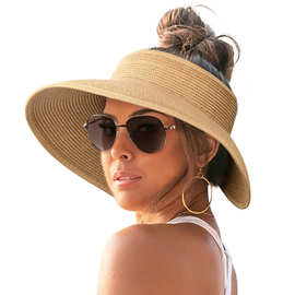 跨境女士太阳帽时尚宽边帽草帽遮阳帽可折叠夏季沙滩软帽尺寸可调