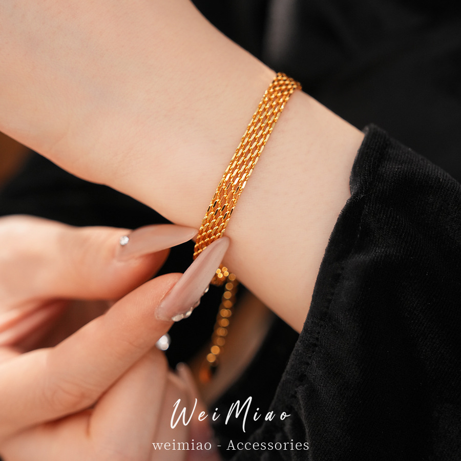 18k oro real chapada pulsera ligera de lujo nicho pulsera de alta sensación de personalidad simple moda joyas de mano mujer image 5