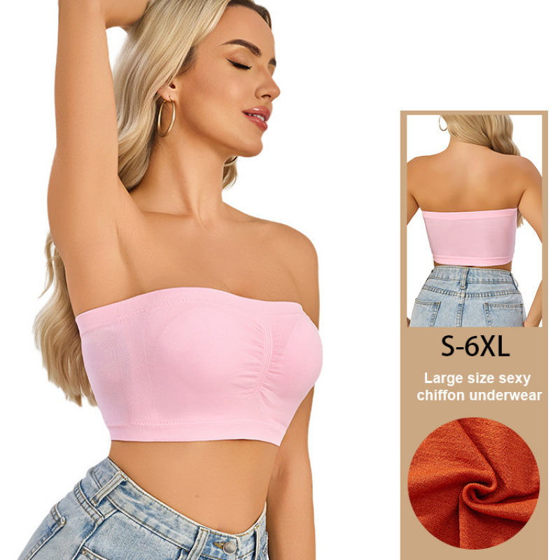 New Cross-Border Style Double-Layer Extended Size Strapless Women's Bra with Detachable Thin Invisible Chest Pads