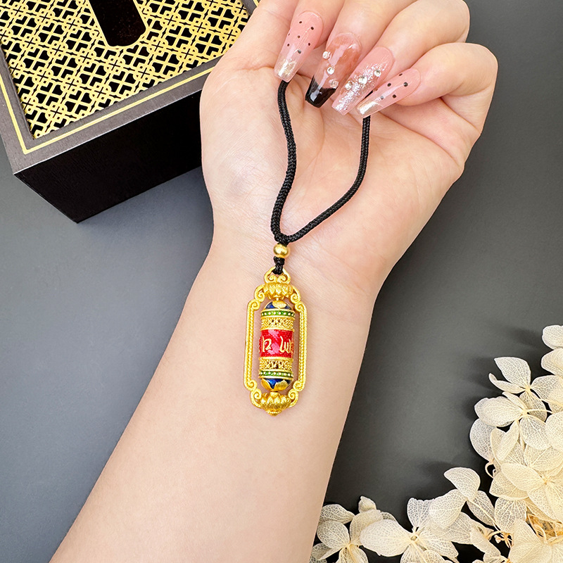 Sha Jin seis caracteres Zhenyan Tianzhu girar collar de cilindro de meridiano estilo nacional de tendencia nacional durante mucho tiempo no se desvanece Yiwu accesorios joyería al por mayor