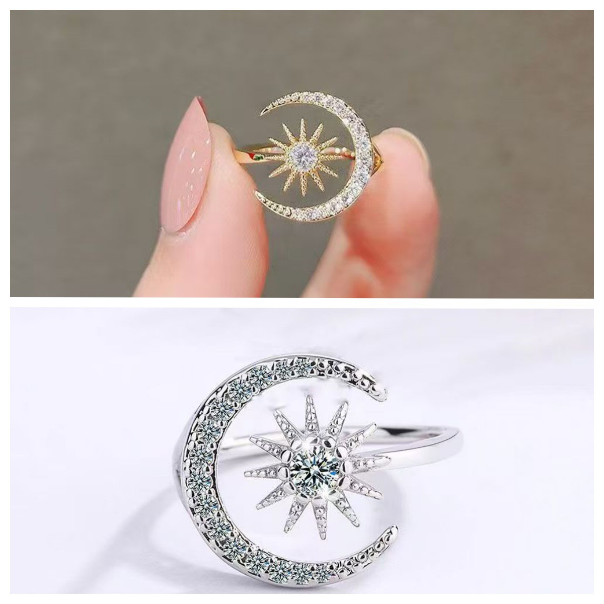 2026 new star and moon open ring, with a high-end, fashionable, and luxurious design, perfect for everyday wear