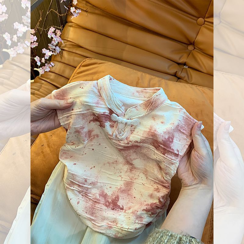 New Chinese style girls' summer 2025 set, toddler vest and pants, stylish two-piece outfit, a real street style hit!