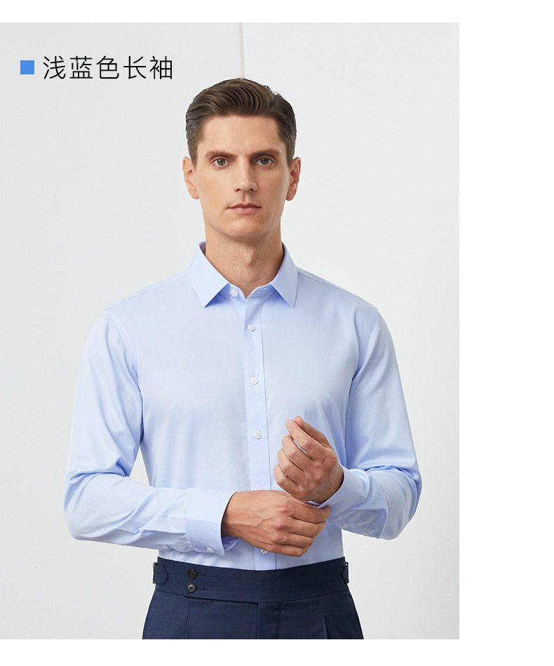 Áo sơ mi nam dài tay cotton 140s cổ vuông chống nhăn không cần ủi form vừa vặn — Màu xanh nhạt-dài tay-cổ vuông-02, Trắng dài tay-cổ vuông-01, Xám dài tay-Cổ vuông-07 chi tiết 19