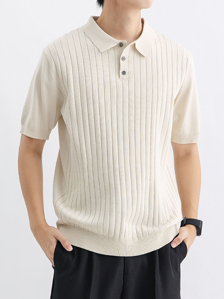 Polo de hielo de punto para hombres, verano, cuello de manga corta, camiseta de cuello antiarrugas de negocios casuales, camiseta de cuello transpirable para hombres