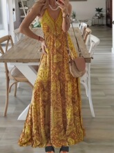 E 13379 Bohemian Print V Neck Maxi Dress �������Ƿ�����ȹ