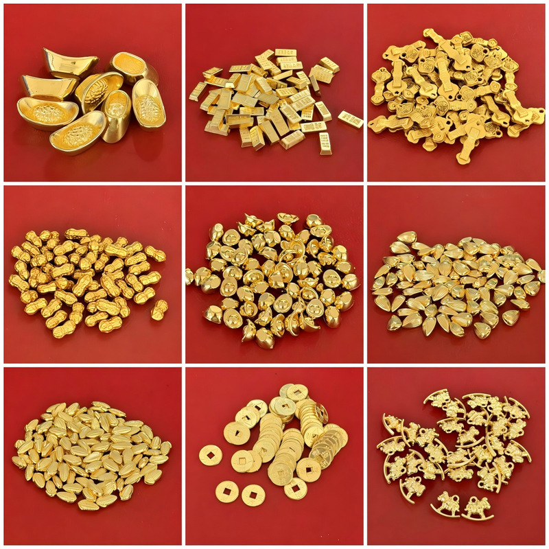 Plastic Mini Gold Ingots, Gold Bars, Gold Bricks, Gold Beans, Melon Seeds, Rice Grains for Housewarming, Home Office, Wedding, Feng Shui, Alloy Crafts