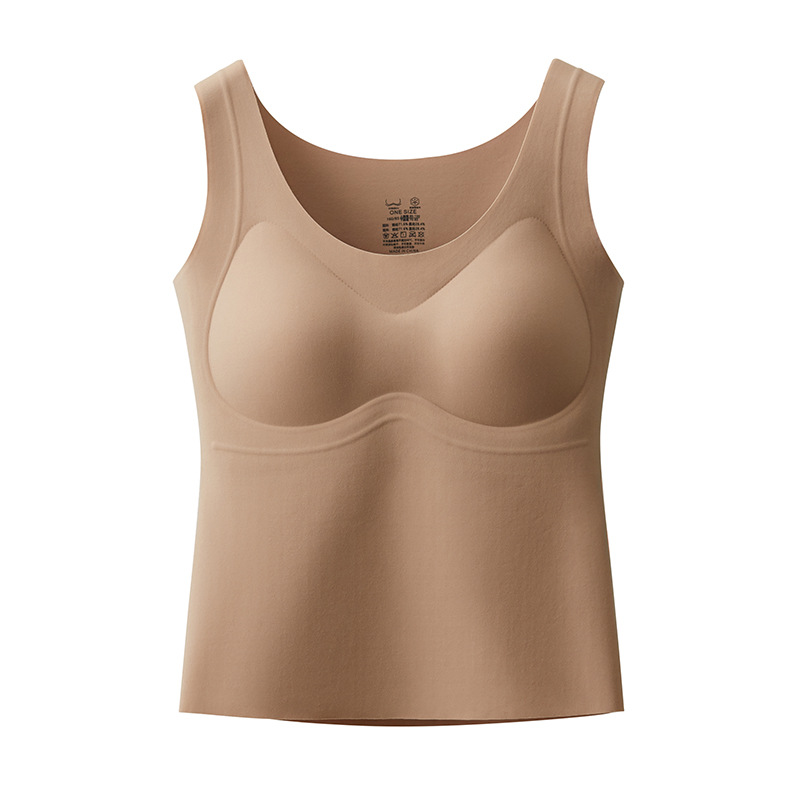 Cerotich軽暖微磨毛キャミソール女性秋冬保温無痕提拉胸パッド袖なし上着
