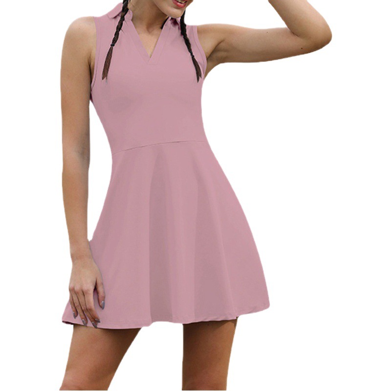 Tennis dress yoga fitness brocade nude breathable anti-exposure Leisure Golf sports short skirt two-piece suit