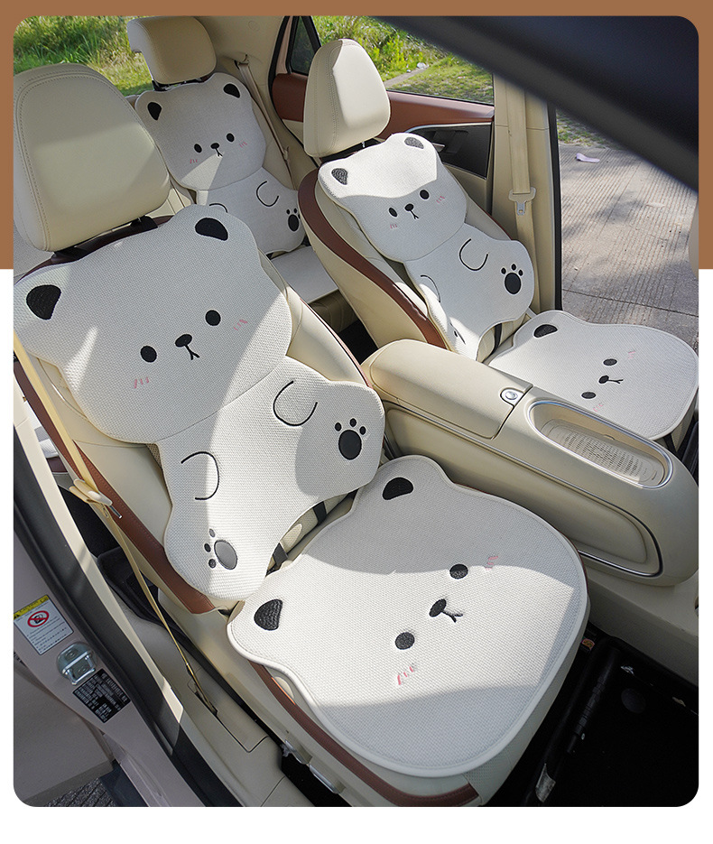 Car Seat Cushion for All Seasons, Cartoon Chunma Seat Cover, Cute Ladies Summer Breathable Rear Three-Piece Seat Cushion
