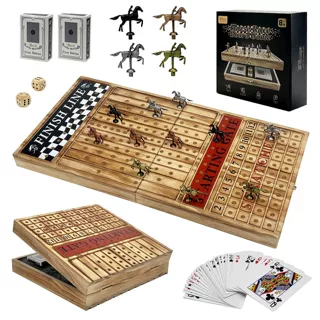 23英寸赛马棋盘游戏11金属马可折叠木制赛马棋盘2套骰子2盒纸牌