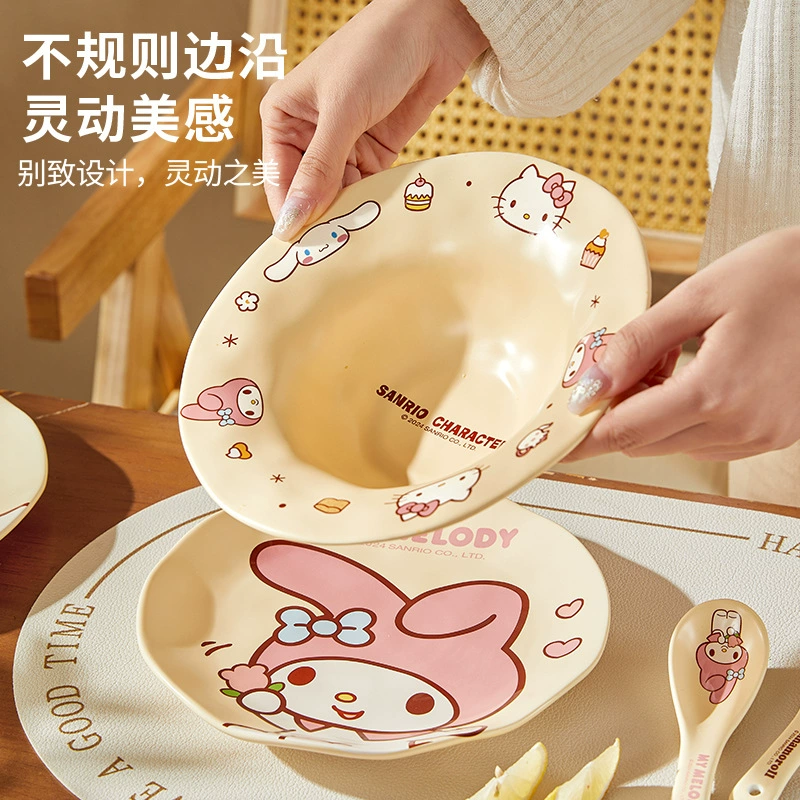 Санрио Hello Kitty, кремовый милый набор, столовые изделия высокого качества, 4 штуки