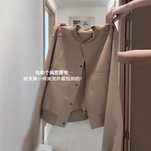 毛呢棒球服外套女秋2025新款短款夹克上衣小个子美式开衫穿搭休闲
