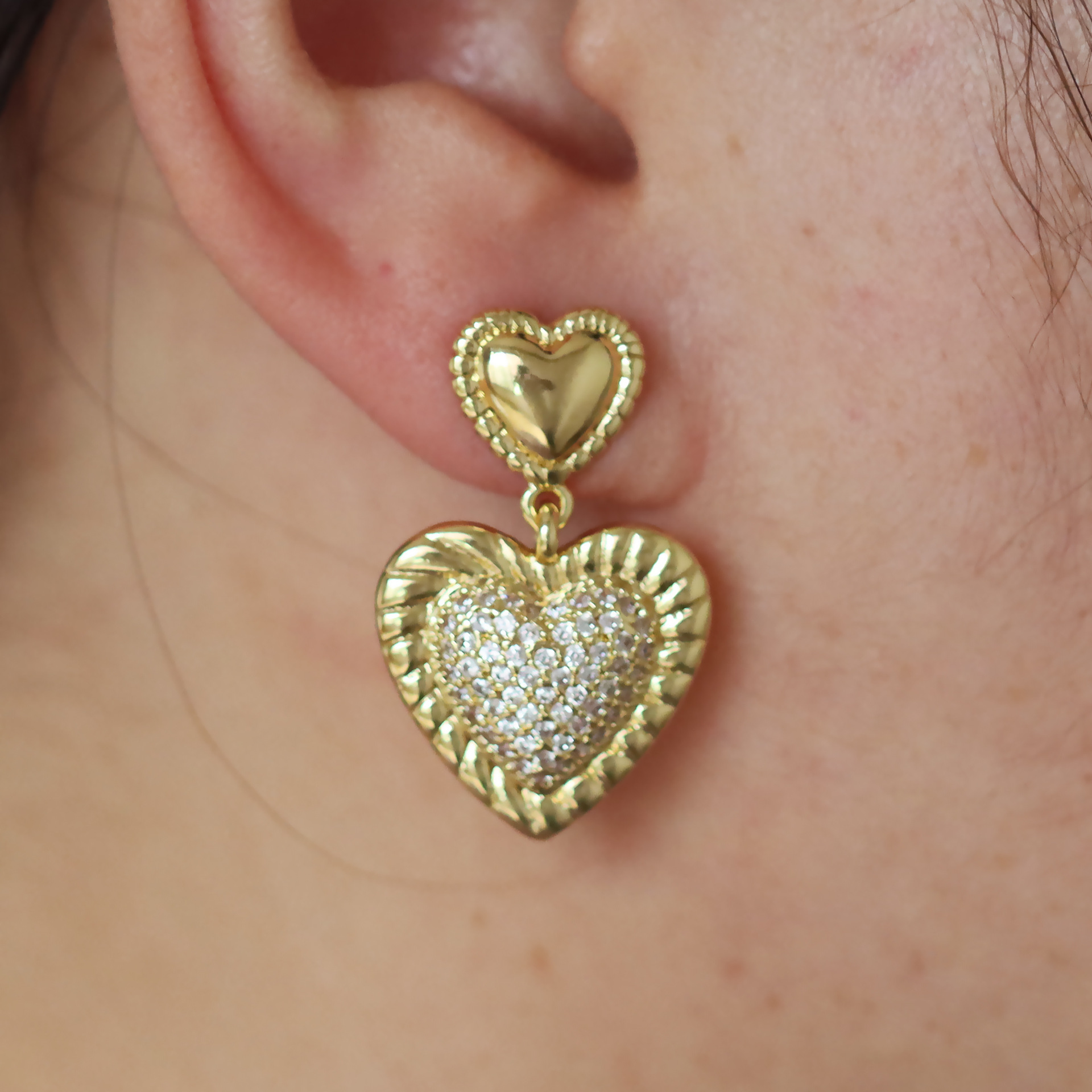 8g Weight Brass Ear Needle Material Zircon Inlay Material Drop Earrings, Ear Studs Classification 1 Pair Quantity Daily, Street Occasion Copper Material Heart Shape Pattern Women's Gender Inlay Design Sweet, IG Style Style 1 Pair Sweet IG Style Heart Shape Inlay Copper Zircon Drop Earrings Ear Studs 无