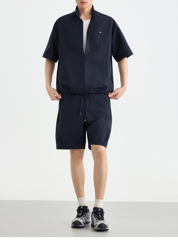 Bộ đồ thể thao nam 2 mảnh áo sơ mi cổ đứng không nút phối quần short — Quần Short Màu Xanh Đen (91680) chi tiết 23