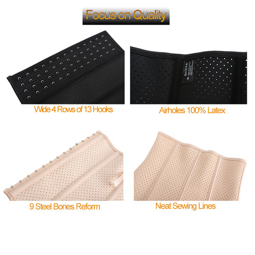 Cross-border latex girdle postpartum 9 steel bone breathable strong abdominal control body shaping rubber girdle 4 rows 13 buckles