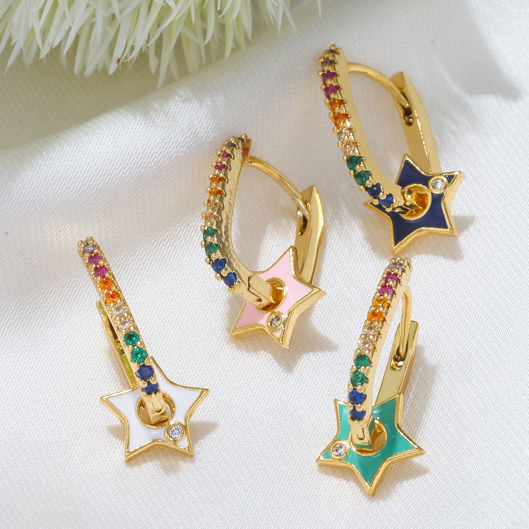 Lady Star Brass Ear Studs Zircon Copper Earrings