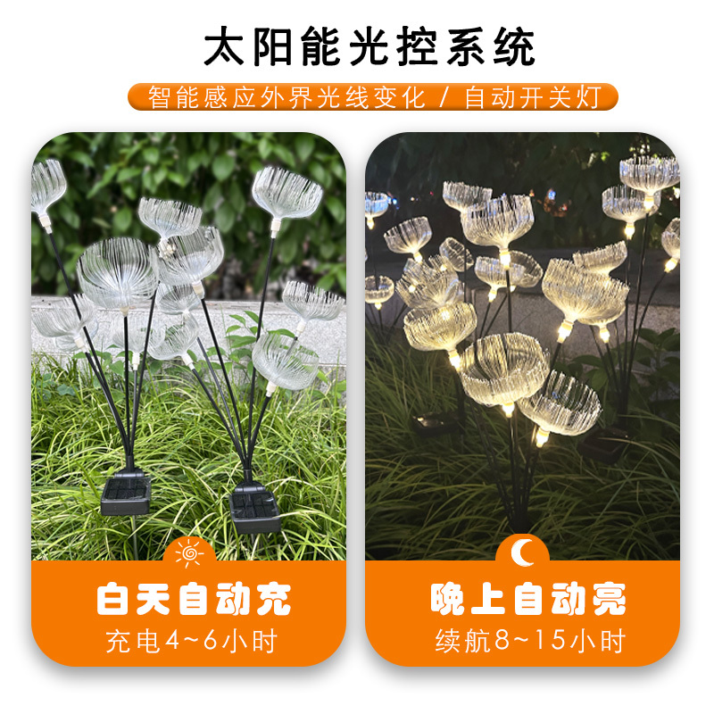 Led Solar Garden Decoration Night Light 5-Layer Jellyfish Fiber Optic Light Ground Plug Light Christmas Garden Outdoor Lawn Light