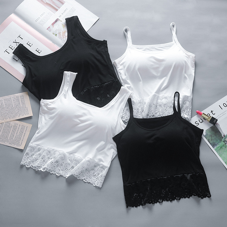New all-match lace camisole with chest pad women's short stretch plus size sexy beauty back underwear top