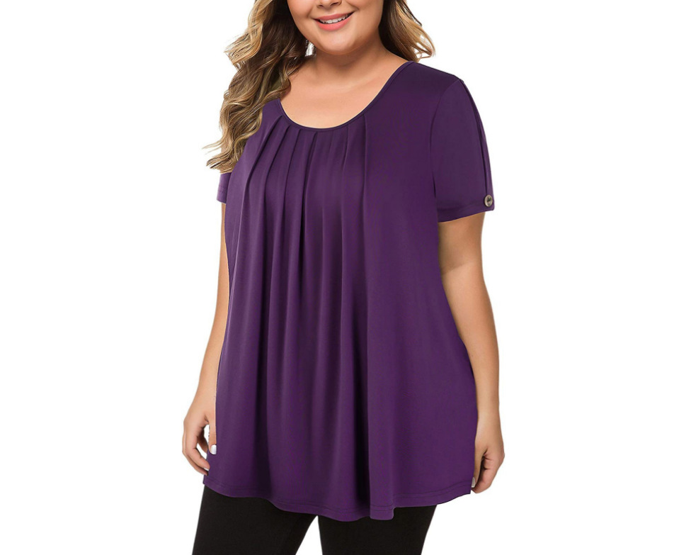 Transfronterizo 2025 comercio exterior de mujeres grandeswish Amazonas Europa y América cuello redondo de color sólido estampado camiseta casual de manga corta