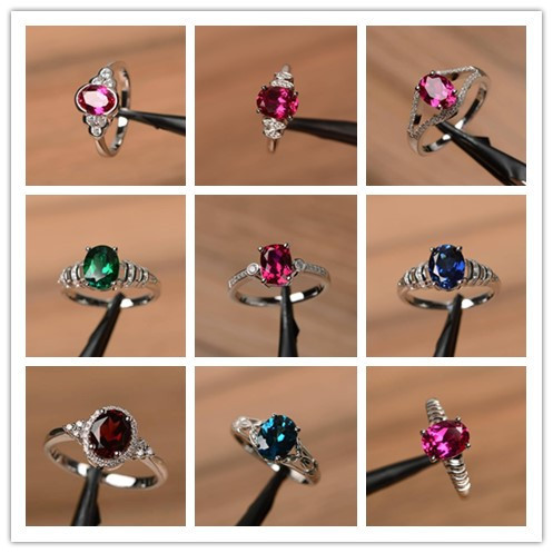 Cross-Border Factory Supply New Product Red Blue Zircon Copper Diamond Ring European and American Popular Engagement Hand Jewelry