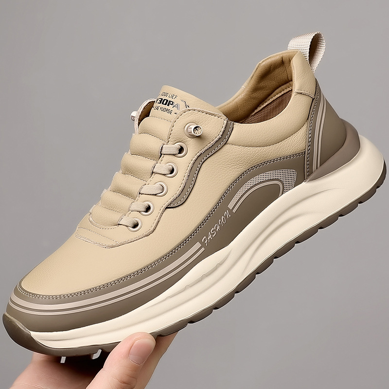 Zapatos de hombre 2025 primavera nuevo estilo todo-fósforo ligero zapatos deportivos de suela suave zapatos casuales de cuero antideslizantes y transpirables para hombre zapatos de cuero de moda