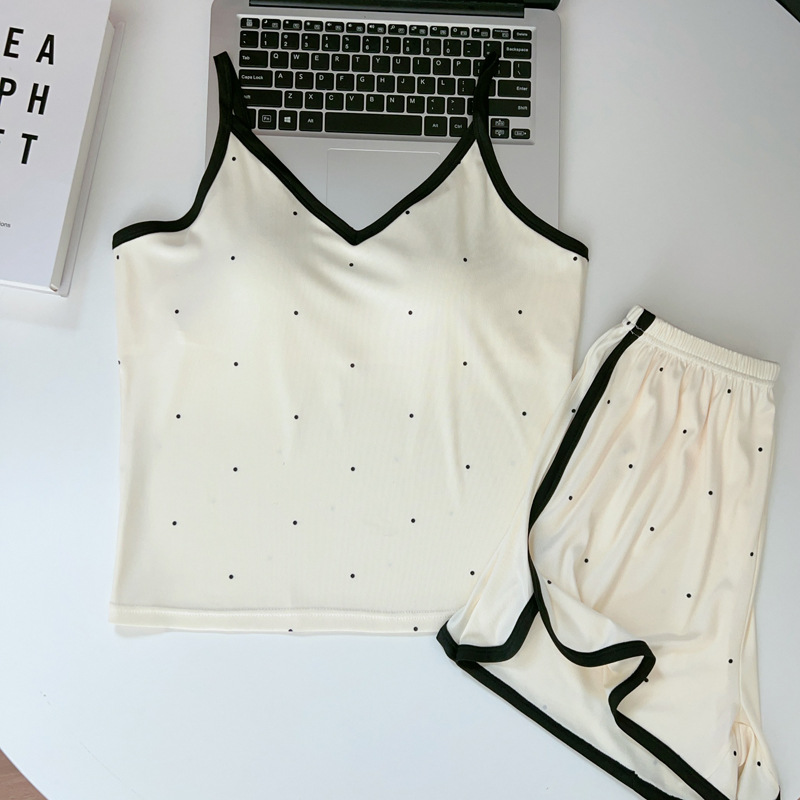 胸パッド付きオールインワンキャミソールレディース夏ピュアセクシーキャミソールストライプショーツパジャマホームウェア2点セット