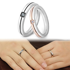 European and American foreign trade accessories, trendy and fashionable couple rings, color-blocked diamond titanium steel rings, stainless steel rings