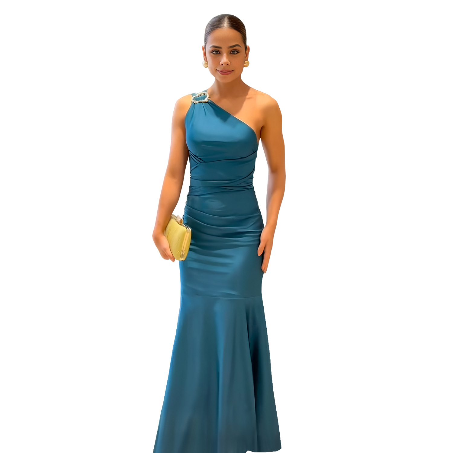 C7553 Aliexpress transfronterizo Amazon Europa y América de moda moda femenina temperamento elegante ajustado color sólido vestido de cola de pescado