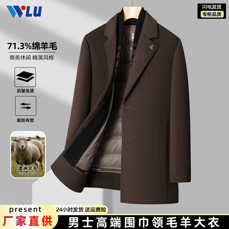 Men's Wool Coat 2025 Autumn and Winter High-End Middle-Aged and Elderly Thickeneded down Daddy's Double-Sided Woolen Coat