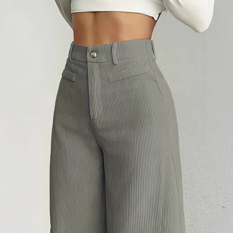 Women's New High-Waisted Wide-Leg Pants, Straight-Leg Work Pants, Long Casual Pants, Summer Striped Pants for Petite Women