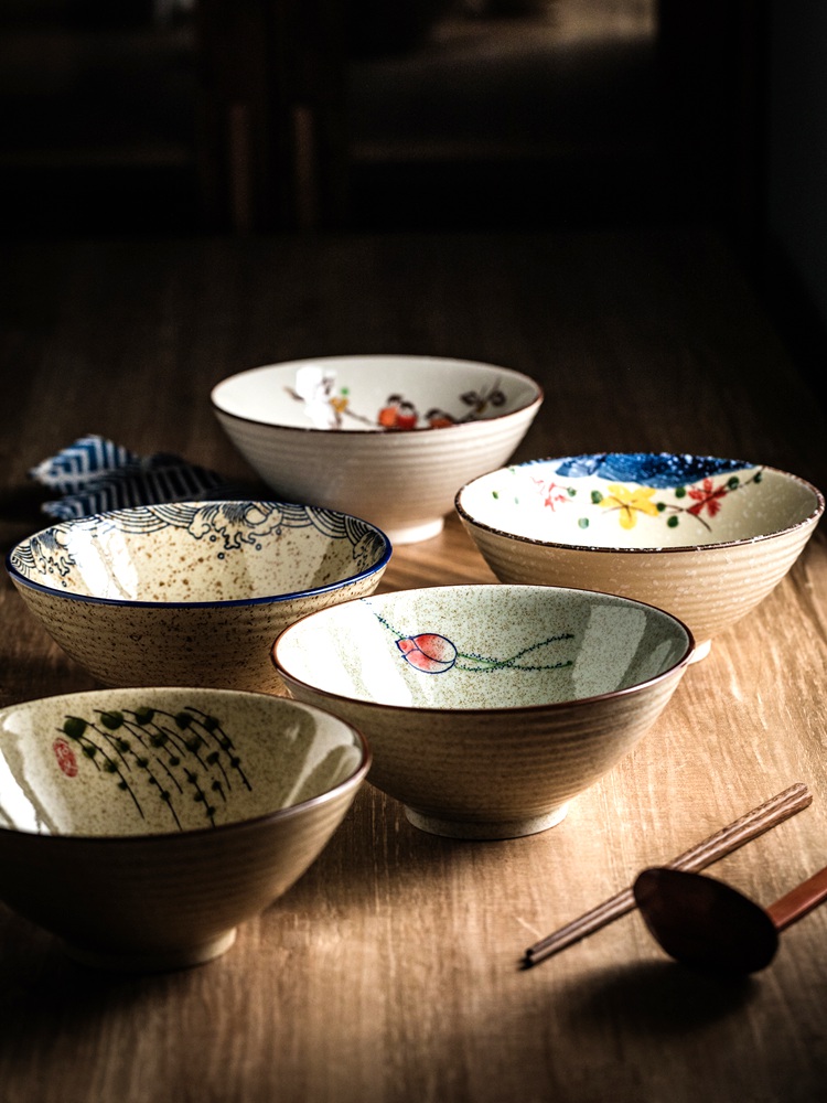 ♔ Ceramic Noodle Bowl for Home Use 2025 New Model Large Soup Bowl Conical Bowl Soup Bowl Japanese Ramen Bowl Underglaze