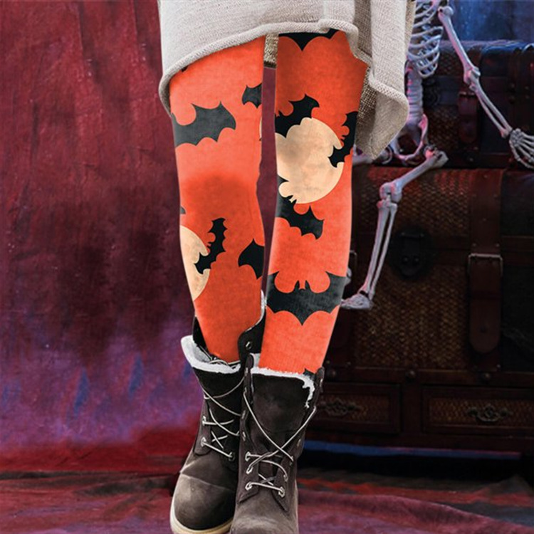 Women's Daily Street Casual Pumpkin Bat Skull Full Length Printing Leggings display picture 3