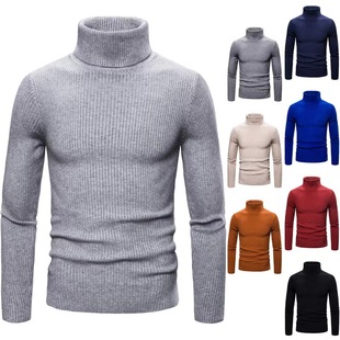 Cross-border Autumn and Winter Men's Solid Color Turtleneck Sweater Slim-fit Couple's Sweater Youth Striped Pullover Base Sweater