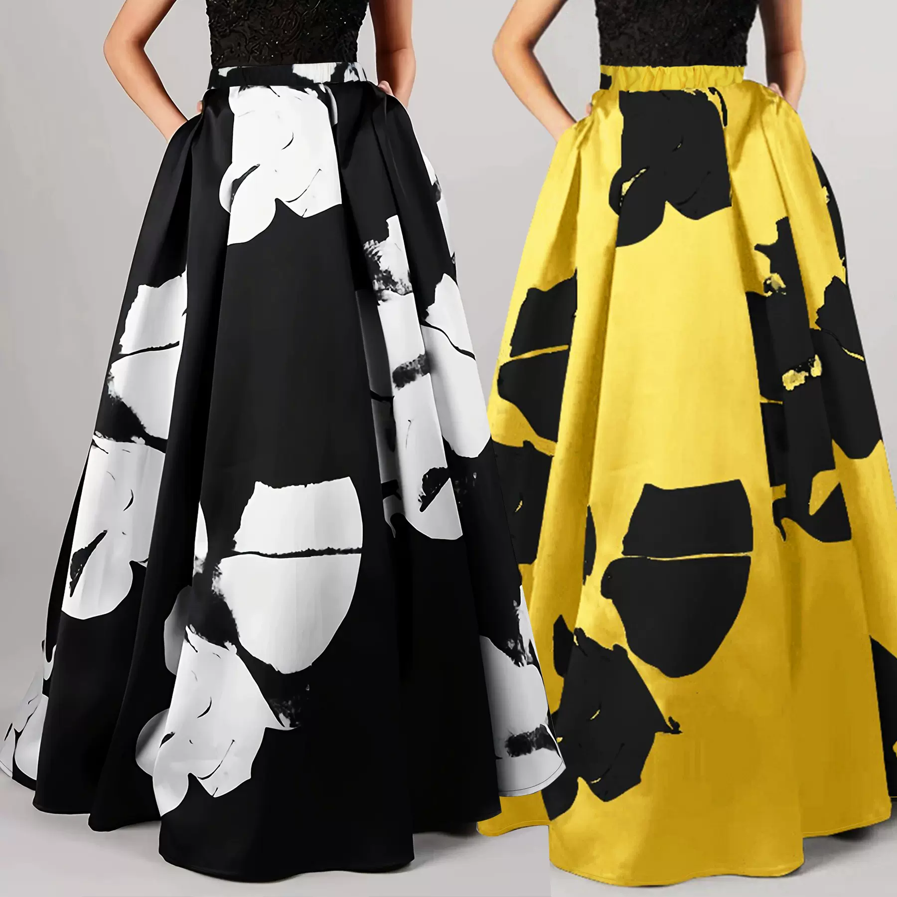 跨境亚马逊欧美女装爆款时尚花朵印花大码高腰半身气质通勤半身裙