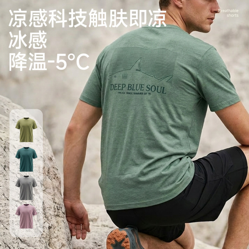 Aimp Cross-Border Outdoor Sports Hiking Quick-Drying Tennis Shirt Men's Thin Printed Short-Sleeved T-Shirt